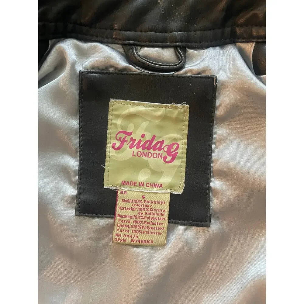 Frida G London Kids Small Black Faux Leather Moto Biker Jacket Distressed EUC
